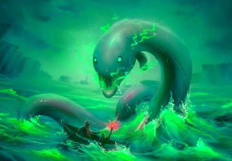 Eel Monster, Eel Art, Midnight Son, Electric Eel, Moray Eel, Fantasy Beasts, Loch Ness, Fantasy Monster, Fantasy Creatures Art