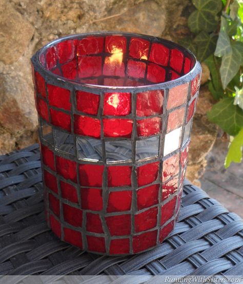 Make a mosaic candleholder with glass "tiles" to let the candlelight shine through. Love mosaic projects? We have a new video course on Curious that includes this candleholder! Check out our DIY Mo... Mosaic Candle Holders Diy, Diy Mosaic Projects, How To Grout, Mosaic Candle Holders, Mosaic Candle, Diy Mosaic, Tile Mosaic, Votive Candle Holder, Glass Tiles