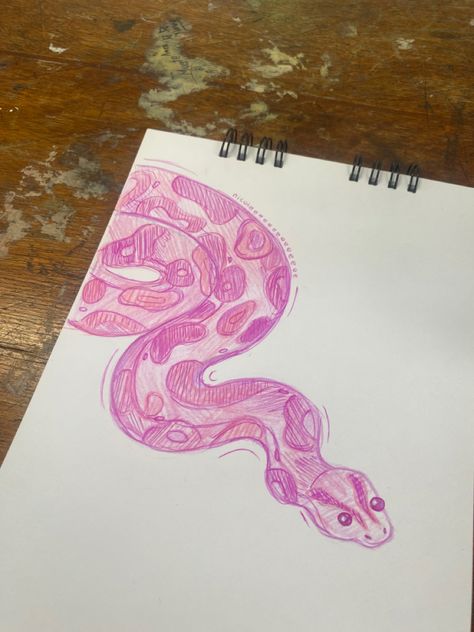 Pink Snake Drawing, Snake Sketch, Pink Drawing, Snake Drawing, Market Art, Pink Snake, Oil Pastel Art, Marker Drawing, Drawing Inspo