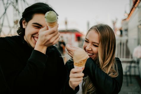 Eating Photoshoot, Couple Ice Cream, Florence Elopement, Elopement Activities, Balboa Island, Manhattan Ks, Eating Ice, Eating Ice Cream, Engagement Inspo