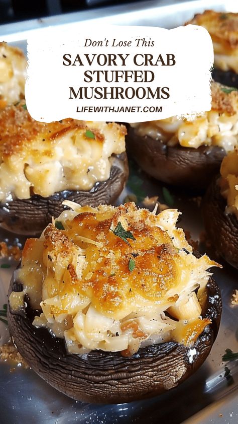 Mushroom Appetizers, Crab Stuffed Mushrooms, Creamy Crab, Crab Stuffed, Make Ahead Appetizers, Stuffed Mushroom, Seafood Appetizers, Stuffed Mushroom Caps, Thanksgiving Appetizers