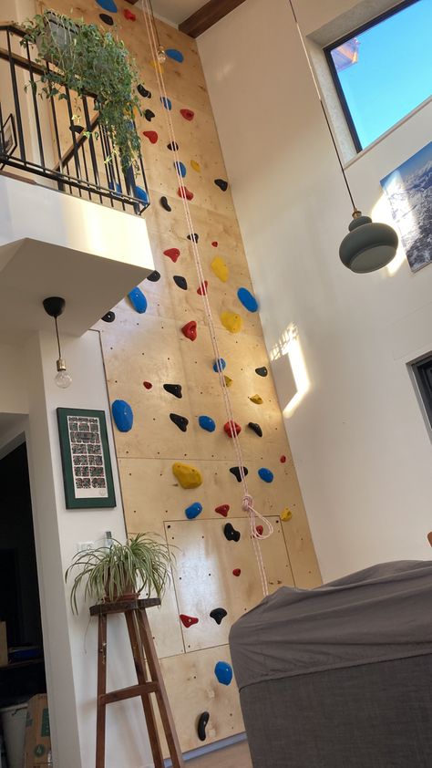 Living Room Climbing Wall, Room Climbing Wall, Boulder Wall, Wall In The Living Room, Home Climbing Wall, Indoor Climbing Wall, Bouldering Wall, Sunken Living Room, Indoor Climbing