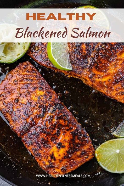 This blackened salmon recipe is started off in a skillet, then baked in the oven until perfection! Flaky tender salmon is delicious with bold flavors and a healthy, low-carb option for dinner! #salmonrecipe #blackenedsalmon #bakedsalmon Blackened Salmon Recipes, Salmon Recipes Oven, Oven Salmon, Salmon Recipes Baked Healthy, Salmon Marinade, Blackened Salmon, Fish Dinner Recipes, Healthy Salmon Recipes, Healthy Fitness Meals