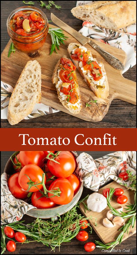 Tomato Confit Recipes, Smoked Salmon Starter, Pasta Fish, Crostini Appetizer, Tomato Confit, Carrot And Coriander Soup, Confit Recipes, Cheese Crostini, Toasted Crostini