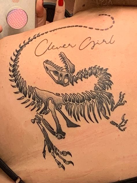 Jurassic park inspired raptor “clever girl” tattoo Raptor Tattoo Jurassic Park, Prehistoric Tattoo Ideas, Raptor Dinosaur Tattoo, Raptor Claw Tattoo, Clever Girl Tattoo, Jurassic Park Tattoo Ideas, Traditional Dinosaur Tattoo, Jurassic Park Tattoos, Ankylosaurus Tattoo