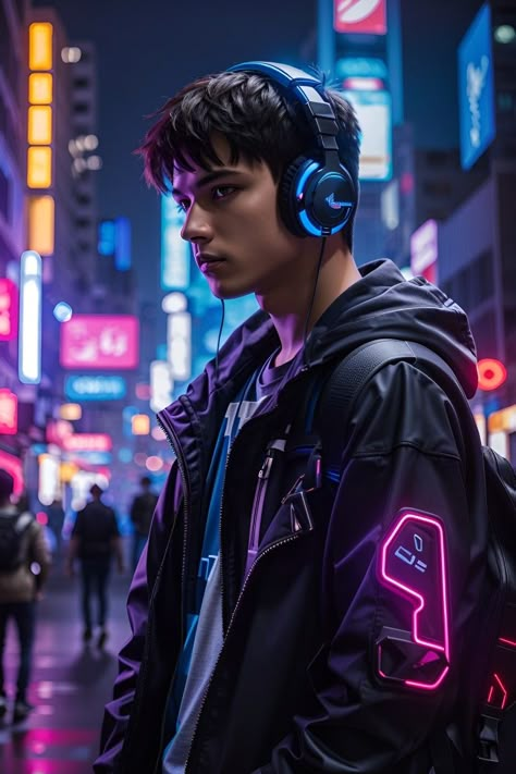 Cyberpunk Boy, Cyberpunk Photoshoot, Headphones Art, Beautiful Nature Wallpaper Hd, Images Kawaii, Animated Wallpapers For Mobile, Digital Portrait Art, Best Poses For Pictures, Boys Wallpaper