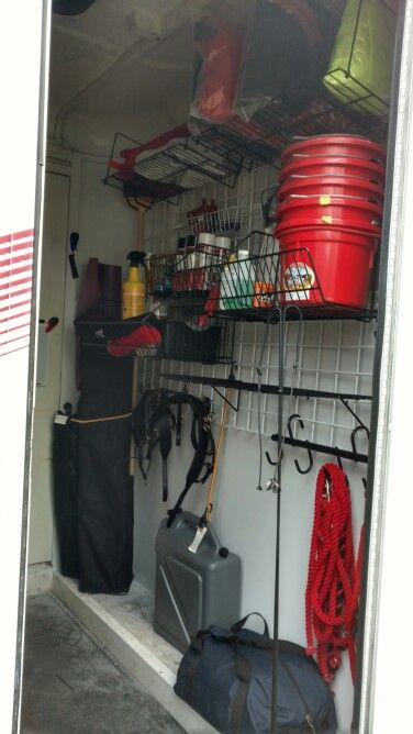 Horse Trailer Interior Remodel, Horse Organization, Horse Storage, Horse Trailer Organization, Horse Truck, Tack Room Organization, Horse Show Mom, Horse Business, Horse Float