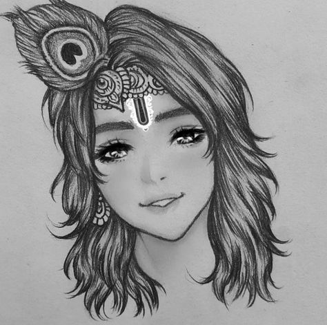 Radha Krishna Sketch, Lord Krishna Sketch, Anime Face Drawing, Pencil Drawing Images, Easy Mandala Drawing, Krishna Drawing, Boho Art Drawings, Pencil Sketch Drawing, Pencil Sketch Images