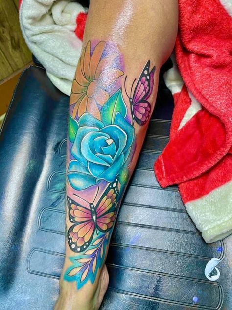 Female Sleeve Tattoo Ideas, Female Sleeve Tattoo, Tattoos Colorful, Barbie Tattoo, Cute Thigh Tattoos, Arm Sleeve Tattoos For Women, Colorful Tattoos, Bright Tattoos, Hip Thigh Tattoos