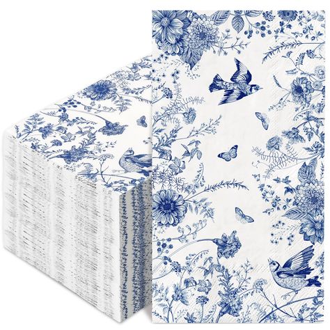 PRICES MAY VARY. WHAT YOU WILL GET: 80pcs paper guest napkins are contained in the set, delicate designs that make it suitable for the use on parties and dinner tables, and large quantity that are sufficient to meet your different needs. ELEGANT DESIGN: Printed with blue bird, flowers and butterfly against white background, exquisite and delicate, great supplies for daily and party use. SAFE MATERIAL: Made of good quality paper, soft and degradable, not easy to tear, and with 3 layers that makes Royal Blue And White Decorations Party, Blue Wedding Reception Decor, Blue And White Table Decor, Retro Dinner, Moh Duties, Blue Wedding Receptions, Luncheon Ideas, White Party Decorations, Something Blue Bridal