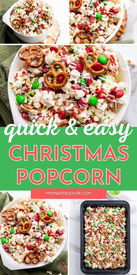 Holiday Chocolate Popcorn, White Chocolate Popcorn Christmas, Popcorn Treats Christmas, Desserts With Popcorn, Chocolate Covered Popcorn Christmas, Gingerbread Popcorn Recipes, Christmas Crunch Popcorn, Dessert Popcorn Recipes, Popcorn Recipes Christmas