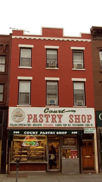 COURT STREET PASTRY~ Brooklyn NY. Family-owned since 1948; bakery specializing in homemade Italian-style pastries and desserts; 298 Court Street, Brooklyn, NY. We love their almond biscotti, grain pie, cannoli, and Sfogliatelle. Italian specialty cookies at Christmas. Delicious Italian ices in summer, Window Lettering, Street Lifestyle, Almond Biscotti, My Kind Of Town, Homemade Italian, Shop Fronts, Pastry Shop, I ❤ Ny, Brooklyn New York