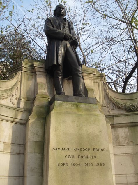 Isambard Kingdom Brunel (1806-1859), Engineer. Victoria Embankment. London Statues, George Stephenson, British Icons, Isambard Kingdom Brunel, Great Western Railway, Rail Transport, Civil Engineer, Winners And Losers, History People