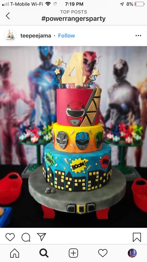 Power Rangers Birthday Cake, Power Rangers Cake, Power Rangers Theme, Festa Power Rangers, Power Ranger Cake, Power Ranger Birthday Party, Power Ranger Party, Power Ranger Birthday, 5th Birthday Cake