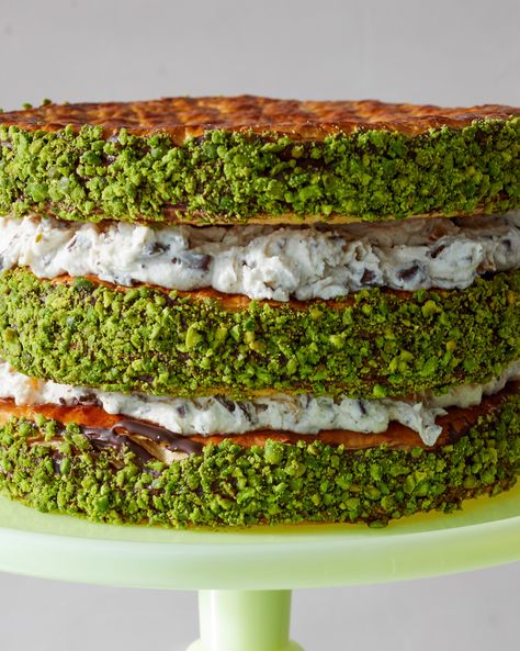 Puff Pastry Cannoli Cake | If you like cannoli, you're going to love this dazzling cake inspired by the beloved Sicilian confection. The creamy ricotta filling is sandwiched between crisp, flaky layers of something you might already have in your freezer: puff pastry.  #food #recipe #marthastewart #desserts Puff Pastry Cannoli, Cannoli Cake, Candied Orange Peel, Pistachio Cake, Mom's Birthday, Puff Pastry Recipes, Cannoli, Pastry Recipes, Dessert For Dinner