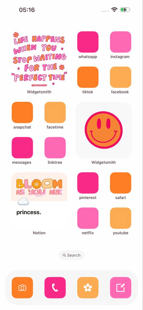 Preppy Pink And Orange, Orange Ios, Iphone Wallpaper Preppy, Cute Home Screen Wallpaper, Cute Home Screens, Ios Homescreen, Ios App Iphone, Iphone Life Hacks, Iphone Wallpaper Ios