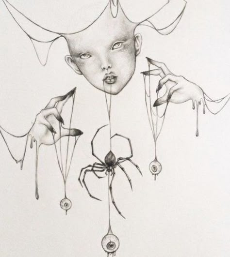 Spider Drawing Aesthetic, Creepy Spider Web Drawing, Cool Gothic Drawings, Spider Sketch Tattoo, Spider Web Reference, Spider Art Reference, Spider In Web Drawing, Drawing Gothic Art, Gothic Art Sketch