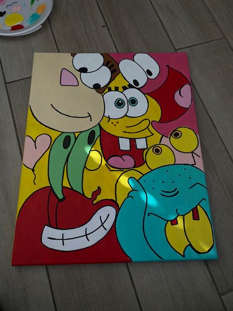 Family Guy Painting Canvases, Proud Family Paintings, 90s Painting Ideas, 90s Cartoon Canvas Painting, Cdg Wallpaper, Beer Painting, Spongebob Painting, Trill Art, Gallery Painting