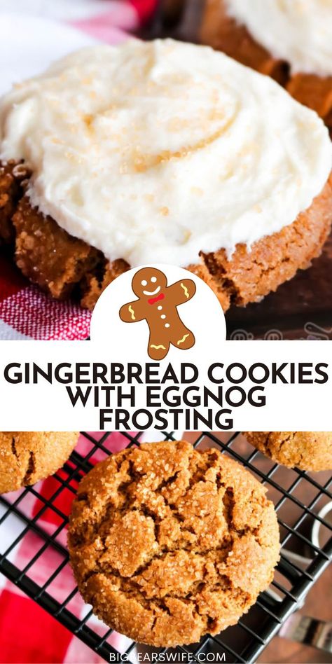 Gingerbread Cookies With Eggnog Frosting, Icing Gingerbread Cookies, Eggnog Frosting Recipe, Eggnog Icing, Eggnog Frosting, Flavored Icing, Spiced Cookies, Hot Chocolate Cupcakes, Soft Gingerbread