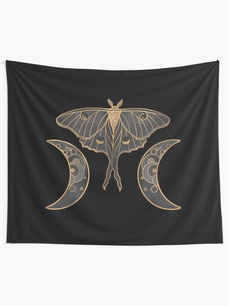 Luna Moth and Triple Moon Dark Wall Tapestry by @Olooriel on Redbubble | #redbubble #tapestries #walltapestries #wiccan #darkbedroom #lunamoth #triplemoon Cozy Dark Bedroom, Dark Tapestry, Dark Bedroom Aesthetic, Moon Dark, Dark Bedroom, Redbubble Art, Luna Moth, Dark Wall, Triple Goddess