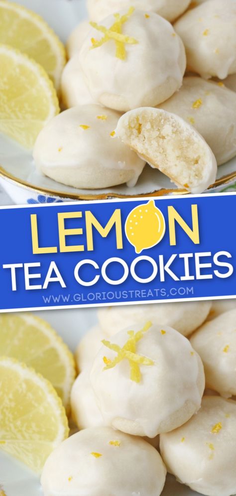 These cute little Lemon High Tea Cookies are buttery, packed with lemon flavor and melt-in-your-mouth delicious! Great for parties! // Glorious Treats #lemoncookies #lemon #cookies #baking #summer #recipes #easybaking Very Lemony Cookies, Lemon Snowflakes Cookies, Social Tea Cookies Recipe, Lemon Poppy Cookies, Lemon Meltaways Cookies, Lemon Treats Easy, Lemon Tumeric Cookies, Lemon Marshmallow Cookies, Lemon Cookies Christmas