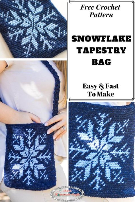 Learn how to crochet a Snowflake Tapestry Bag which is perfect as a gift, for yourself or someone else. This free crochet pattern is easier than you might think. It's the perfect weekend project especially through Winter #crochet #pattern #crochetpattern #freecrochetpattern #crochettechniques  #tutorial #crochettutorial #winter #diy #diyideas #giftideas #washcloth #snowflake #bag #purse #tapestry #tapestrycrochet Change Colors In Crochet, Bag Free Pattern, Tote Crochet, Striped Tote Bag, Knitting Bag Pattern, Diy Crochet Bag, Winter Crochet, Free Crochet Bag, Tapestry Bag