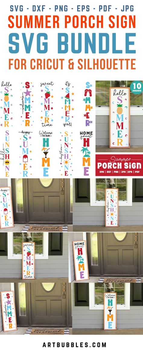 Summer Porch Sign SVG Bundle, you can get it for free. The bundle features 10 designs that are suitable for creating porch / vertical signs, welcome signs, front door signs, outdoor signs, and many more. You can download this File for free. A zip file contains SVG, DXF, PNG, EPS, JPG & PDF formats. #svg #summersvg #svg #cricut #craft #summerfreesvg #retrosummersvg #freebeachsvg #summertshirt #happysummer #beachsvg #summerporchsvg #summersign #summerporchsign #bundlesvg #summerbundlesvg Summer Welcome Sign Front Porches, Porch Sign Svg Free, Vertical Signs, Porch Boards, Summer Porch Signs, Porch Sign Svg, Welcome Signs Front Door, Front Porch Signs, Diy Porch