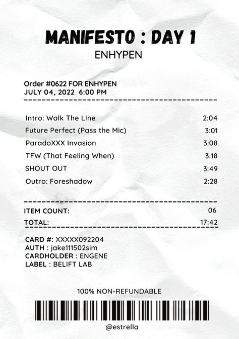 Enhypen tracklist Manifesto Day 1, Walk The Line, Future Perfect, Shout Out, Feelings