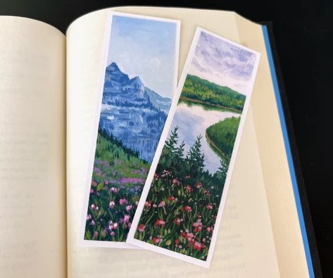 HannahArtandPrints - Etsy Printed Bookmarks, Mountain Wildflowers, Mountain And River, Pink Wildflowers, Acrylic Painting Inspiration, Creative Bookmarks, Watercolor Bookmarks, Art Carte, Printed Art