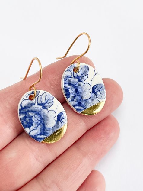 Porcelain Jewellery, China Earrings, Porcelain Earrings, Ceramic Porcelain, Delft Blue, Porcelain Jewelry, Porcelain Clay, Blue China, Ceramic Jewelry