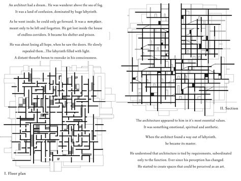 Section and plan of house without function. Labirynth. Maze. Darkness. Ecolodge Design, Maze Plan, Maze House, Maze Architecture, Section And Plan, Plan Of House, Peter Zumthor, Healing Space, Phase 2