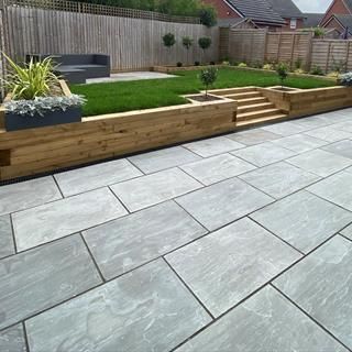 Kandla Grey - Paving UK Natural Stone Paving, Garden Ideas Uk, Outdoors Ideas, Stone Paving, Landscaping Retaining Walls, Modern Backyard Landscaping, Backyard Garden Landscape, Tiered Garden, Garden Inspo