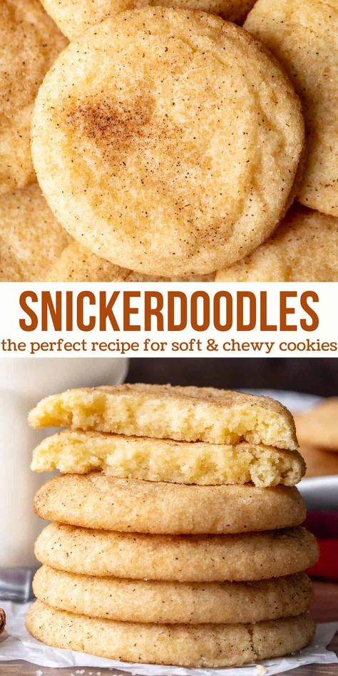 These snickerdoodles are soft and chewy with a delicious cinnamon sugar coating. The recipe is very simple and there's no need to chill the dough - so you can go from ingredients to fresh cookies in very little time. These cookies always receive rave reviews and will have you reaching for another. #chewy #snickerdoodles #cinnamonsugar #chewysnickerdoodles #favoritesnickerdoodles #christmascookies #holidaycookies from Just So Tasty Easy Midnight Snack Quick Sweet Treats, Simple Cookies Recipes, What To Bake When Bored Simple, Sinkerdoodle Cookies, Things To Bake When Bored Easy, Easy Snickerdoodle Cookies, Doodle Cookies, Chewy Snickerdoodles, Snickerdoodles Cookies