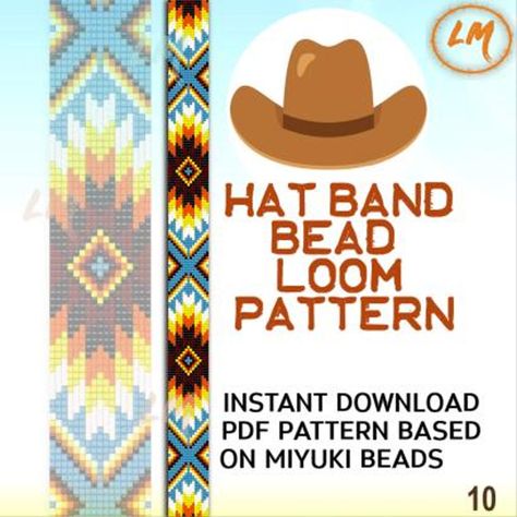 Hat Band Delica Bead Loom Pattern No10 Hat Band Inspired Native Pattern Hat Belt Cowgirl Instant Download Based Miyuki Seed Beads 11/0 - Etsy Loom Hats, Yarn Shawl, Beaded Hat Bands, Beads Pattern, Hand Knit Shawl, Bead Loom Pattern, Beaded Hat, Loom Pattern, Feather Hat