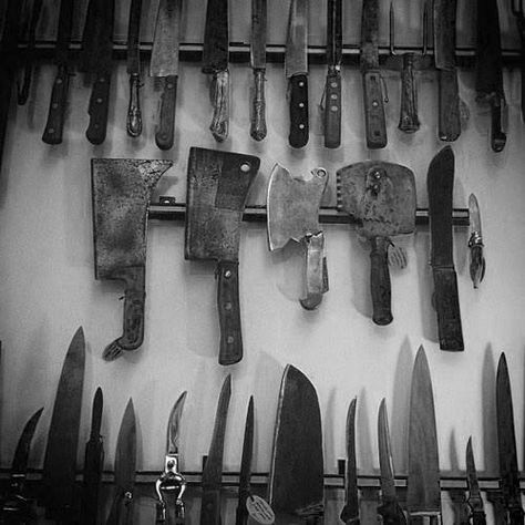 Wall of Doom Knife Aesthetic, Karambit Knife, Butcher Knife, Butcher Shop, Character Aesthetic, The Villain, In The Flesh, Halle, Book Aesthetic