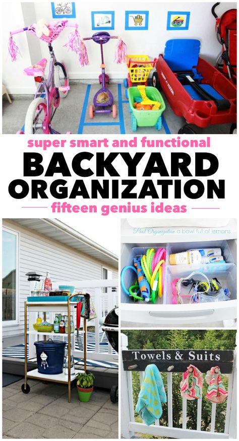 Backyard Organization, Pool Organization, Outdoor Toy Storage, Backyard Toys, Outdoor Organization, I Heart Organizing, Sports Ideas, Toy Storage Solutions, Baby Toys Diy