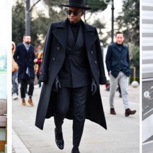 Black Suit Street Style, Suit Street Style, Black Trench Coat Men, Gangster Suit, Black Suit Men, Dapper Dudes, Black Men Fashion Swag, Trench Coat Men, Jewelry Men