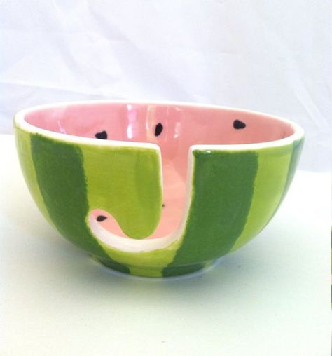 Yarn bowl Yarn Holders, Yarn Bowls Pottery, Pottery Throwing, Watermelon Patch, Ceramic Yarn Bowl, Knitting Bowl, Yarn Bowls, Crochet Bowl, Hand Painted Yarn