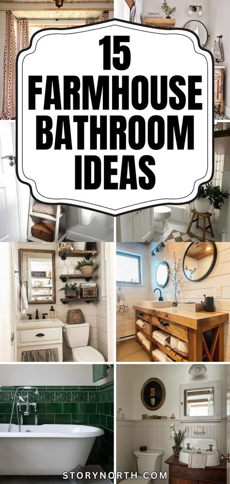 Save this pin for vintage charm in your bathroom decor! Explore these 15 farmhouse bathroom ideas to add character and warmth to your home. #FarmhouseDecor #VintageCharm #HomeInspiration Diy Farmhouse Bathroom Decor, Diy Farmhouse Bathroom, Farmhouse Bathroom Inspiration, Modern Farmhouse Bathroom Ideas, Vintage Farmhouse Bathroom, Small Farmhouse Bathroom, Bathroom Storage Hacks, Farmhouse Bathroom Ideas, Farmhouse Bathroom Remodel