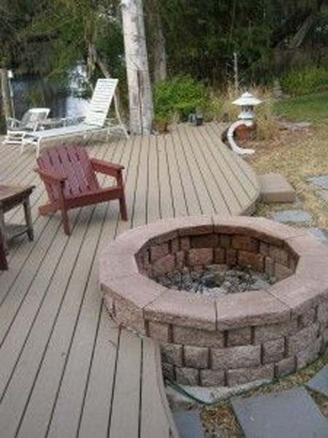 Deck Fire Pit, Wooden Deck, Outdoor Patios, Cool Deck, Outdoor Stuff, Diy Deck, Decks Backyard, Outside Living, Backyard Deck