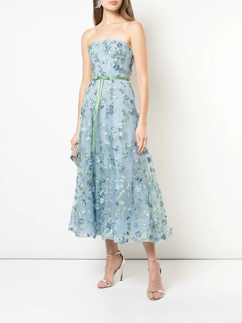 Spring Dress Formal, Formal Midi Dresses, Blue Spring Dress, Fancy Outfit, Designer Cocktail Dress, Strapless Gown, Dressy Dresses, Marchesa, Summer Clothes