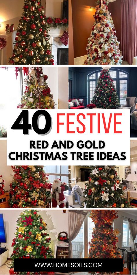 Add elegance to your holiday decor with 40 festive red and gold Christmas tree ideas that bring warmth and cheer to any space. Discover these beautiful inspirations on our website! Gold Christmas Tree Ideas, Red And Gold Christmas, Red Gold Christmas, Red And Gold Christmas Tree, Red Christmas Decor, Classic Christmas Decorations, Modern Christmas Tree, Elegant Christmas Trees, Gold Christmas Decorations