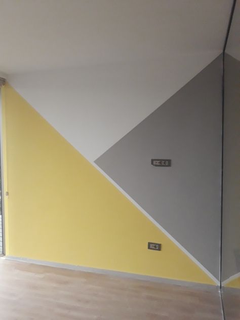 Grey And Yellow Painted Walls, Yellow And Grey Bedroom, Yellow Kids Bedroom, Wall Painting Designs, Indian House Exterior Design, Design My Room, Yellow Accent Walls, Home Wall Colour, White Wall Bedroom