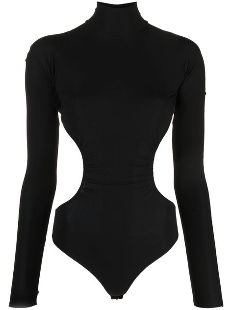 black stretch-design cut-out detailing high neck long sleeves open back Just a reminder that this piece must be tried on over your own garments. Fame Clothes, Fancy Fits, Body Outfit, Shoes Outfit Fashion, Diy Clothes Design, Outfits Y2k, Body Suit Outfits, Just A Reminder, Alternative Outfits