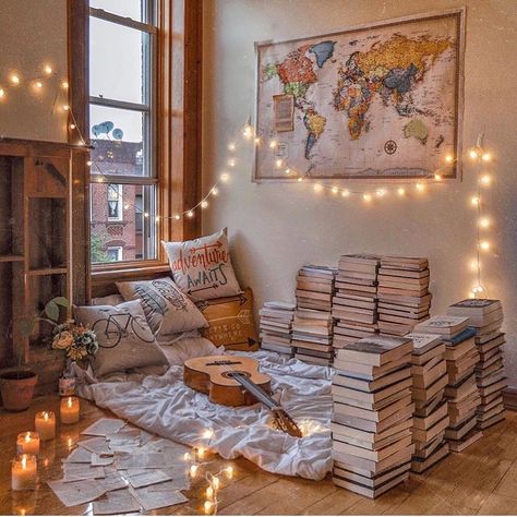 Books📚- Coffee☕️ - Coziness✨ on Instagram: “Sleeping on the floor is okay if surrounded by books...tgif 📚📖😍 (📸: @iammissmistake) #sleepingonthefloor #surroundedbybooks #stacksofbooks…” Budget Home Decorating, Home Libraries, Online Furniture Shopping, Boho Interior, Cozy Nook, Boho Home, Cozy Corner, Online Furniture Stores, My New Room