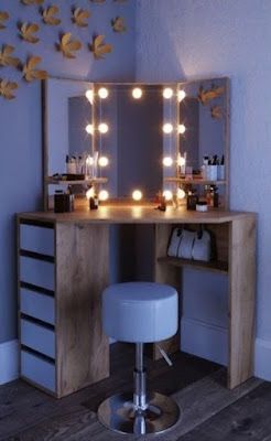 #interiordesign #interior #housedecor #homedecoration #decoration #housedesign #house #homedesign #decor #design #home #homesweethome Bedroom Makeup Vanity Ideas, Makeup Space For Small Room, Teen Vanity Ideas, Corner Makeup Vanity Ideas, Corner Dressing Table, All Modern Furniture, Classroom Wall Decor, Wall Decoration Ideas, Dekorasi Kamar Tidur