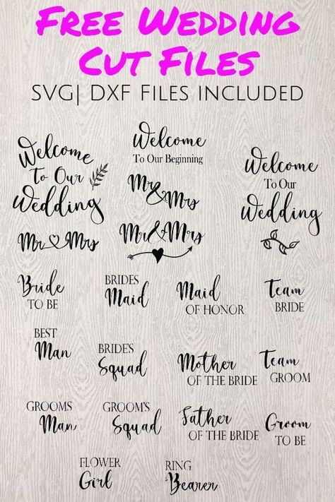 Free Wedding Cut Files - SVG| DXF files included for wedding party, signs and graphics Wedding Hacks, Free Handwriting, Idee Cricut, Cricut Wedding, Wedding Signs Diy, Wedding Svg, Cricut Projects Beginner, Cricut Free, Cricut Craft Room