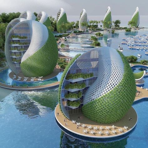 Fantasy Futuristic, Prefabricated Architecture, Green Future, Shell Structure, Arcology, Future Architecture, Resort Architecture, Eco City, Hotel Building