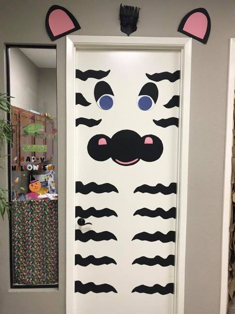 Zebra Door Giraffe Room, Zebra Decor, Halloween Themed Food, Vbs 2024, Safari Party, Classroom Door, Halloween Door, Food Themes, Decorations Ideas