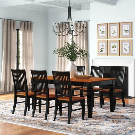 Black And Wood Dining Set, Kitchen Table Dark Floors, Dining Room Black Chairs, Mid Century Dining Room Decor, Dining Room Table Black, 8 Person Dining Table, Black Dining Room Table, Modern Dining Table Set, Solid Wood Dining Set